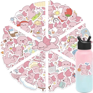 Waterproof cute pink axolotl stickers for decorating water bottles and laptops