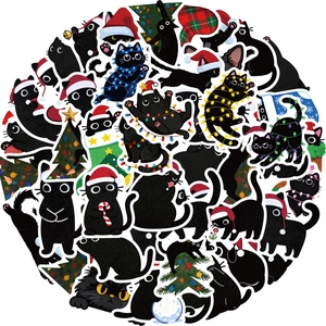 Set di adesivi natalizi con gatti neri e decorazioni festive per fai-da-te e regali