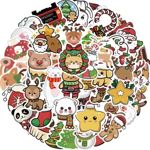 Pack of 50 cartoon Christmas stickers featuring Santa, reindeer and snowman designs