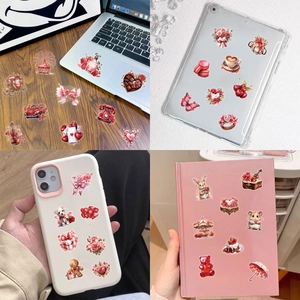 Romantic Valentine heart stickers applied on laptops and mobile phones for decoration