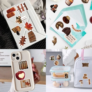 53Pcs vintage autumn stickers for DIY planners showing retro fall illustrations and decor