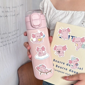 Lot de 50 autocollants imperméables de dessin animé axolotl rose pour gourde et ordi