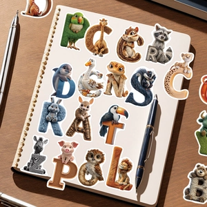 Cute animal alphabet sticker set for kids education on a spiral notebook cover