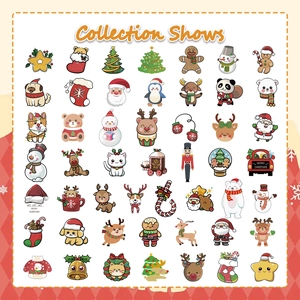 Detailed collection of 50 cartoon Christmas stickers featuring Santa, reindeer and snowmen