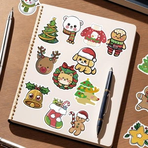 50pcs cute Christmas cartoon stickers with reindeer and tree patterns for water bottles