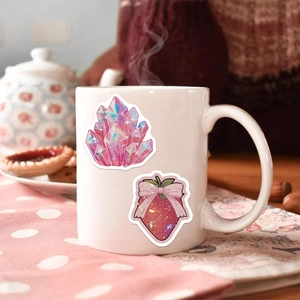 50pcs Korean rose pink graffiti stickers on a white mug with vintage floral background