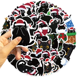 Dettaglio dell'adesivo gatto di Natale che mostra dimensioni e design festivo
