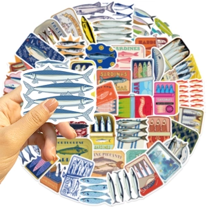 50 pieces of waterproof cartoon sardine stickers for laptop, guitar and DIY luggage decor