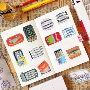 50pcs Vintage Sardine Tin Stickers for DIY luggage and laptop decorative decals