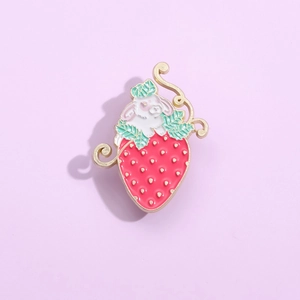 Cute Cartoon Strawberry Rabbit Alloy Enamel Brooch Pin For Women Men Kids Creative Fruit Animal Lapel Pin Badge Jewelry Gift
