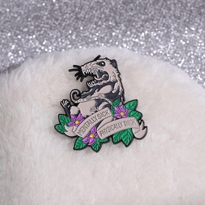 Creative screaming opossum enamel pin with mentally sick physically thick ribbon text