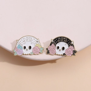 Gothic Artistic Skull Rose Enamel Brooch Pin Til Death We Do Art Lettering Alloy Badge For Backpack Clothing Decoration Halloween Gift