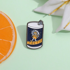 Creative salty girl enamel pin in a soda can shape made of durable zinc alloy metal