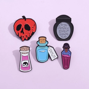 Gothic enamel pin set with poison apple and magic potion bottles for bags and clothes