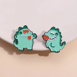 Broche en Émail Dinosaure de Dessin Animé Mignon Alliage Laqué Dinosaure Cracheur de Feu Yeux en Cœur Badge pour Vêtements Sac