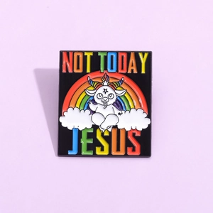 Creative Alloy Enamel Rainbow Goat Lapel Pin Funny Not Today Jesus Clouds Square Brooch Badge For Clothing Bags Gift