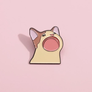 Funny cartoon Pop Cat enamel pin featuring a cute wide-mouthed kitten design