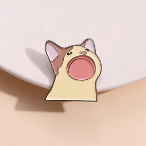 Funny Pop Cat Meme Enamel Pin Cute Wide Mouth Cat Brooch Zinc Alloy Cartoon Animal Badge For Clothes Bags Backpacks Fashion Jewelry Gift
