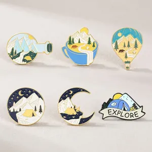 Creative Cartoon Outdoor Camping Enamel Pins Mountain Tent Forest Bear Coffee Cup Alloy Brooch Badges For Backpack Accessories