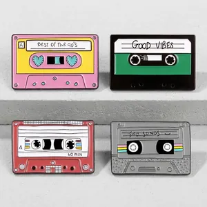 Retro Cassette Tape Enamel Pin Brooch Vintage 90s Music Style Alloy Lapel Pin For Backpack Clothing Decor Unisex Jewelry Gift