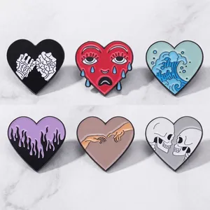 Creative Enamel Heart Brooch Pin Set Skull Wave Tears Creation Hand Pattern Alloy Lapel Badge Jewelry For Clothing Bag Accessories