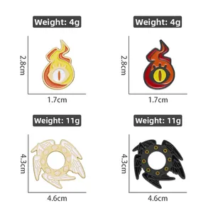 Detailed size and weight chart for Eye of Horus and flame enamel lapel pins