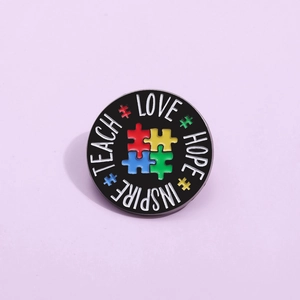 Teach Love Hope Inspire Enamel Pin Round Puzzle Pieces Badge Brooch Alloy Jewelry For Backpack Clothes Decoration Accessories
