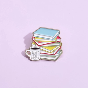 Creative Alloy Enamel Pin Cartoon Book Stack And Coffee Cup Brooch For Book Lovers Students Backpack Clothes Decoration