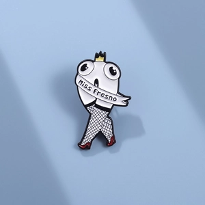 Creative Alloy Enamel Brooch Pin Miss Fresno Cartoon Character With Fishnet Stockings And Red High Heels Quirky Badge Jewelry Accessory