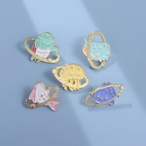 Cute cartoon sea creature enamel pins set with stars for bags and clothes decoration