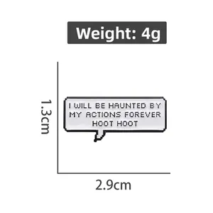 Detailed specs of enamel pin showing dimensions 2.9x1.3cm and 4g weight on white background