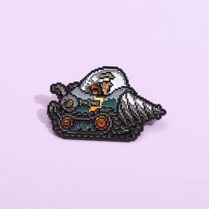 Creative pixel art tank enamel pin brooch made of alloy with colorful drip oil finish
