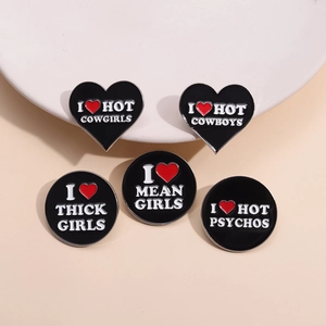 Broche en Émail en Alliage de Zinc Drôle avec Slogan de Cœur Badge Rétro Noir Blanc pour Vestes Sacs Bijoux de Mode Unisexe