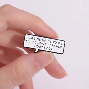 Creative pixel speech bubble enamel pin with funny English quote on pink background