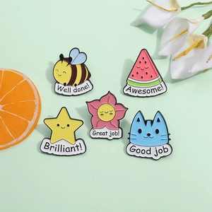 5-piece set of cartoon enamel pins featuring bees and flowers for jacket decoration