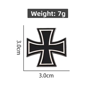 Detail view of black enamel Iron Cross brooch with dimensions 3.0cm and 7g weight