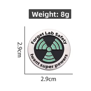 Science Enamel Pin with 'Forget Lab Safety I want super powers' text and green hazard sign