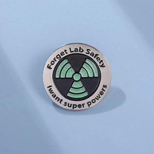 Science Enamel Pin with radioactive sign and Forget Lab Safety text for scientists