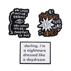 Creative English Quote Enamel Brooch Zinc Alloy Nightmare Daydream Wicked Jung Quote Badge Fashion Lapel Pin For Clothing