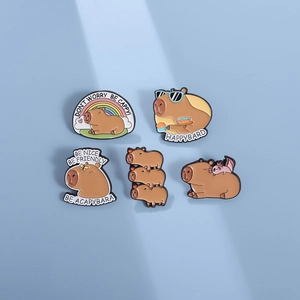 Cute capybara enamel pin set with 5 creative cartoon animal designs for clothing accessories