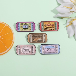 Cartoon Admission Ticket Enamel Pin Set Always Tired Exhausted Hungry Alloy Brooch Badge For Backpack Jacket Decoration