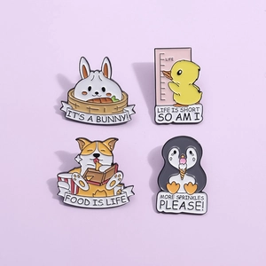 Broche en Email d'Animal de Dessin Animé Alliage Pingouin Canard Lapin Corgi Épingles de Revers pour Vêtements Sac Accessoire Cadeau