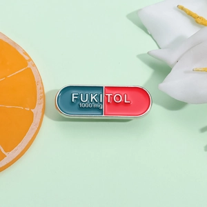 Creative Pill Capsule Enamel Pin Zinc Alloy Humor FUKITOL Brooch Personalized Trendy Clothes Scarf Accessory Unisex Jewelry