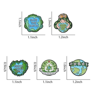 Lot de cinq épingles en émail écologiques aux thèmes verts et dimensions précises