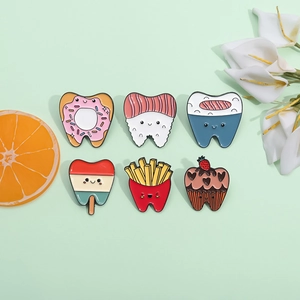 6er-Set niedliche Zahn-Emaille-Pins mit Essen-Motiven wie Sushi Donut und Eiscreme