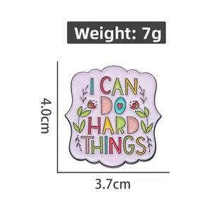 Inspirational purple cloud enamel pin with I CAN DO HARD THINGS slogan and flowers