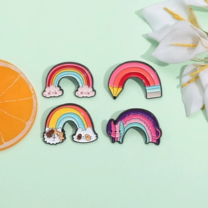Kreatives Regenbogen-Emaille-Pin-Set mit süßen Katzen und bunten Bleistift-Designs