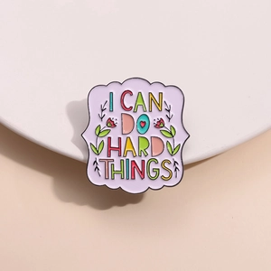 Inspirational Enamel Pin I Can Do Hard Things Quote Flower Badge Wave Edge Shield Shape Zinc Alloy Brooch Jewelry Gift