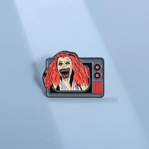 Funny Horror Retro TV Enamel Pin Devil Girl Crawling Out Of Television Brooch Zinc Alloy Painted Badge For Backpack