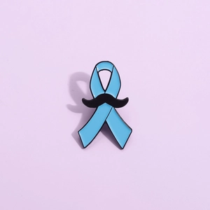 Light Blue Ribbon Mustache Awareness Alloy Brooch Pin For Men Women Enamel Lapel Pin Badge Awareness Jewelry For Clothes Bag